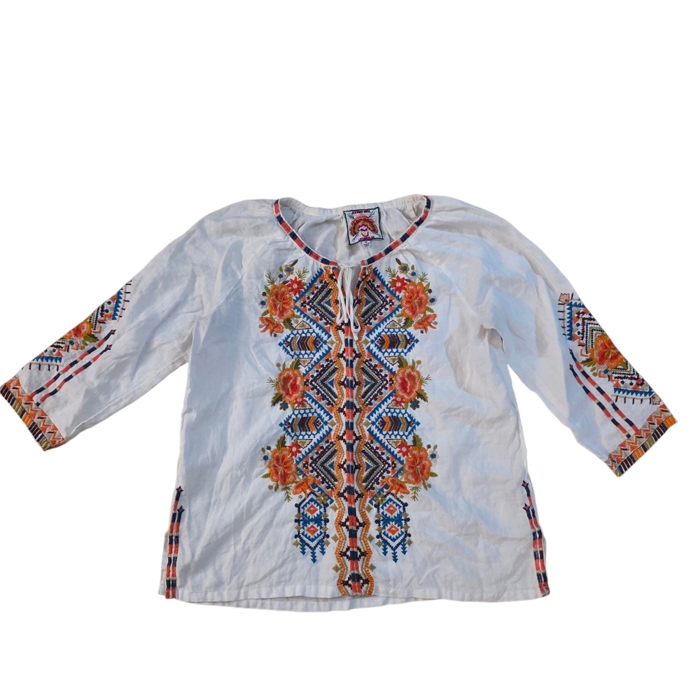 Johnny Was Linen Sentrie Peasant Blouse- M